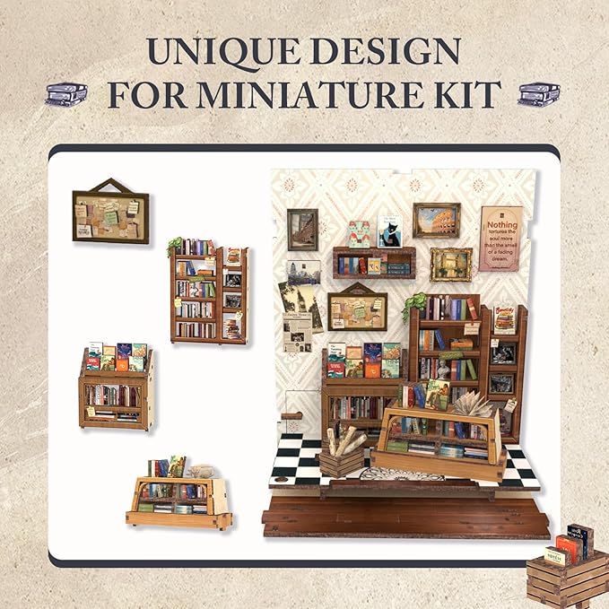 Fsolis Book Nook Kit, DIY Miniature House Kit 3D Puzzles for Adults, Booknook Library Tiny House Mini Bookshelf Diorama Decor Gifts for Women Teenagers Book Lovers (Jack's Bookery)
