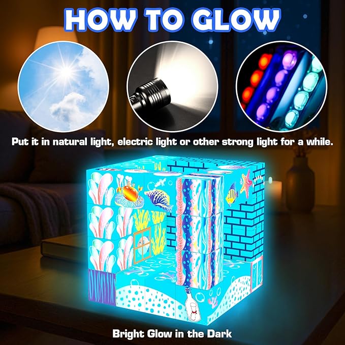 Glow-in-the-Dark Magnetic Building Blocks & & Tiles, 2025 Upgraded STEM Montessori Construction Toys, Ocean World Magnet Cubes, Christmas Birthday Gifts for Kids, Boys Girls Toddlers Ages 3-5 4-8 8-12