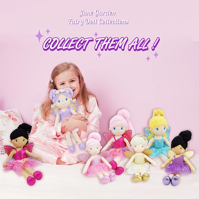 June Garden 16" Enchanted Garden Fairy Doll Yaritza - Plush Stuffed Soft Doll Girl Gift - Purple Outfit and Wings