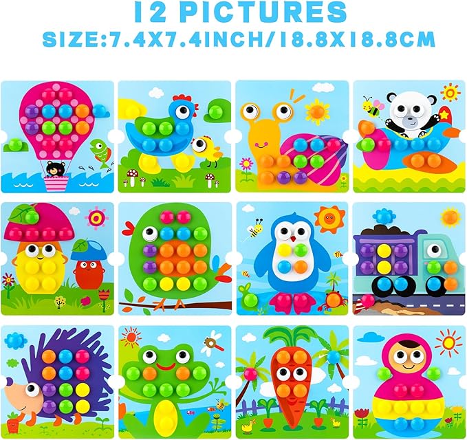 Button Art Toys for Toddlers, Crafts for Age 3-5, Early Educational Toys, Color Matching Mosaic Pegboard, Fine Motor Skills Game, Preschool Learning Activity Gifts for Boys & Girls 3+
