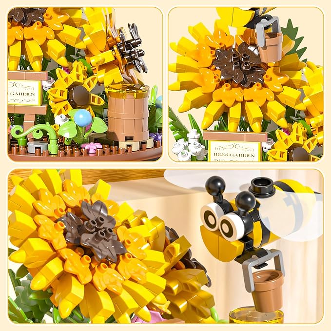 548 PCS Micro Brick Flower Bee Building Sets, Mini Blocks Animals Botanical Collection Blocks Model for Adult Toys, Home Decor and Office Art Creative Gift, for Teens Ages 6+ Kids