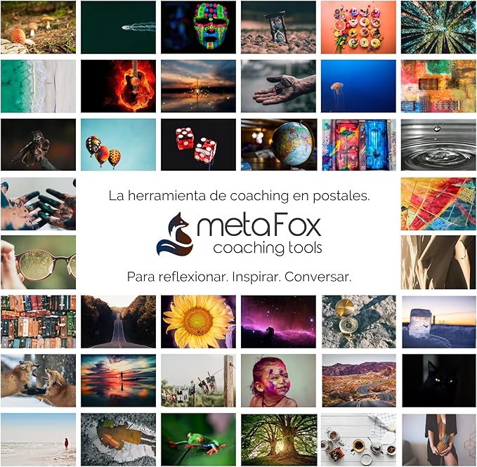 metaFox - 52 Inspirational Cards, Positive Affirmations Cards & Motivational Postcards, Picture Cards For Coaching & Therapy, Mindfulness Cards, Coaching Cards, Original Motivational Deck (Spanish)