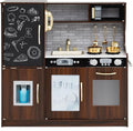 Costzon Kids Kitchen Playset, Wooden Pretend Cooking Toy Set w/Real Sound, Large Blackboard, Telephone, Microwave, Ice Maker, Dishwasher, Oven, Storage Space, Play Kitchen for Kids Ages 3+ (Brown)