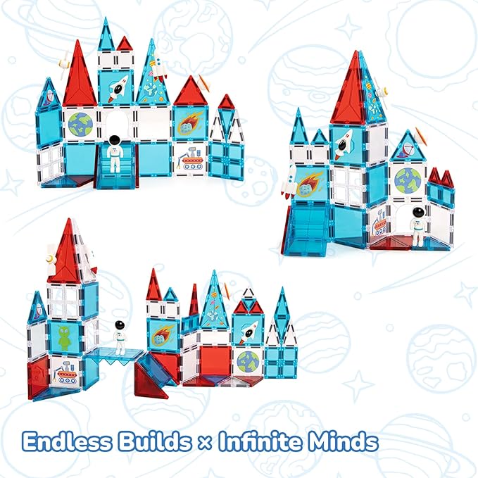Space Exploration Magnetic Tiles (39PCS),STEM Building Set with Rocket & Astronaut,Preschool Learning Building Set for Ages 3-8, for Boys Girls (Satellite, Spaceship)
