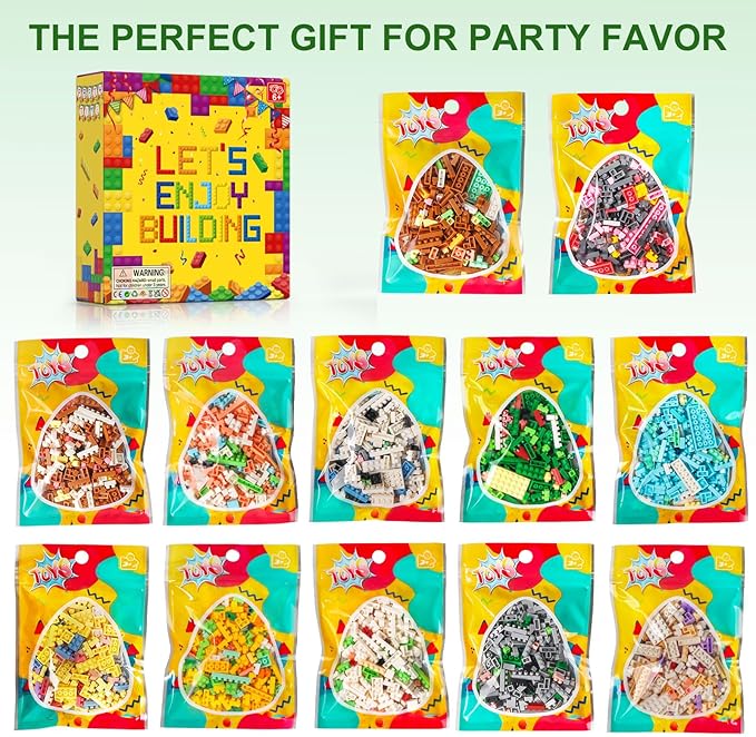 HIGH GODO 12Pack Animals Party Favors Building Set, 2491PCS Cute Animals Building Blocks for Goodie Bag Stuffers Classroom Prizes, Party Favors Birthday Gift for Kids Boys Girls Student 8+
