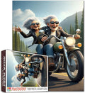 Elderly Couple Riding Motorcycle Jigsaw Puzzle 1000 Pieces for Adults Students Fun Road Trip Jigsaw for Relaxation Home Decor Challenge Puzzles Gift 20×27 Inch Brain Game for Seniors Family Activity