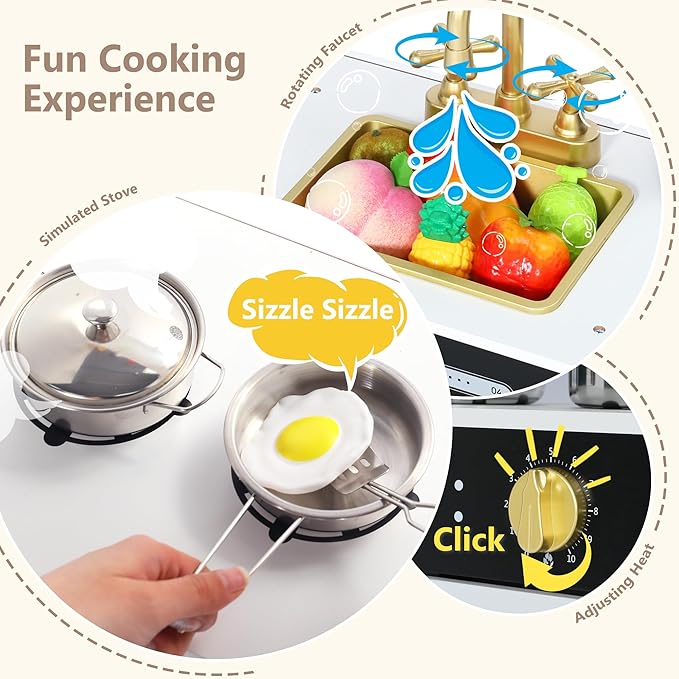 Kinder King Wooden Kids Play Kitchen, Toy Kitchen Playset for Toddler, Play Kitchen Set w/Blackboard, Transparent Coloring Board, Pretend Dishwasher, Oven, Ice Maker, Gift for Boys Girls Age 3+, Black