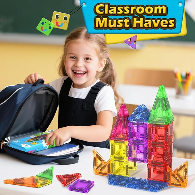 Magnetic Tiles for Kids Ages 4-8 Toddler Toys Magnetic Blocks Building Toy STEM Outdoor Kids Toys Gift for Boys & Girls 3+ Year Old, Pocket-Sized Mini Tiles for Classroom Must Haves