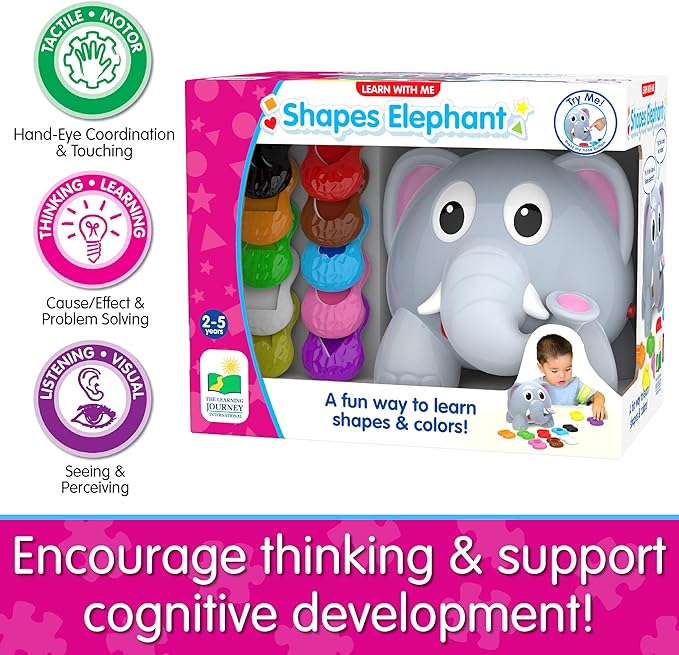 The Learning Journey Learn with Me - Shapes Elephant - Color & Shapes Teaching Toddler Toys & Gifts for Boys & Girls Ages 2 Years and Up - Preschool Learning Toy, Multi