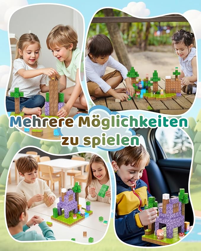 123PCS Magnetic Blocks - Forest Castle Theme Magnetic Blocks Building Toys, Toddler Magnet Toys STEM Building Game Sensory Gift for Kids Ages 3 4 5 6 7 8 9+ Boys Girls Birthday Gifts