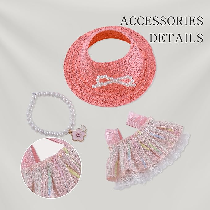 Clothes for Doll 3 PCS 17cm Clothes Set Cute Style Outfit Pink Dress Straw Hat Necklace for 6.7 Inches Doll Only Accessories