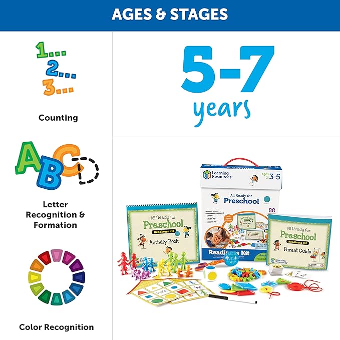 Learning Resources All Ready for Preschool Readiness Kit - 60 Activities Set, Ages 3+, Kindergartner Preparation Kit, Preschool Homeschool, Preschool Curriculum Kit