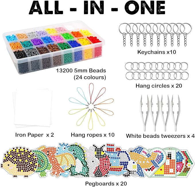 FUNZBO 13200 5mm Fuse Beads Kit - Fuse Beads Set with 20 pcs Special Shaped Pegboards, Home School Arts and Crafts Supplies for Kids, Gifts for Girls and Boys Age 5+ Years Old