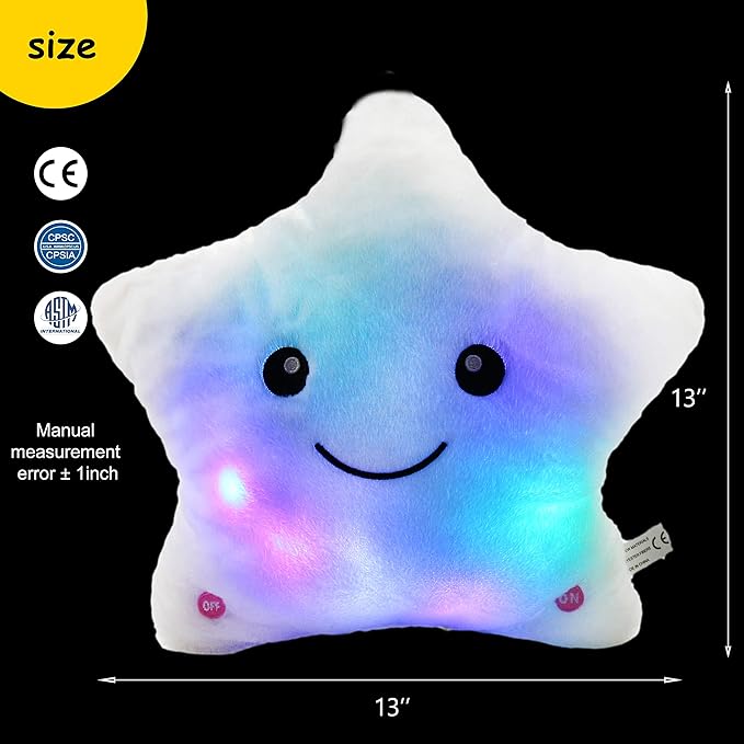 BSTAOFY 13'' Light up Musical Twinkle Star Plush Pillow, Soft Creative Lullaby Glowing Singing Star Plush Toy, Birthday for Kids Toddlers Boys Girls, White