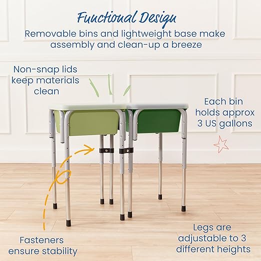 ECR4Kids 2-Station Sand and Water Adjustable Play Table, Sensory Bins, Fern Green/Hunter Green