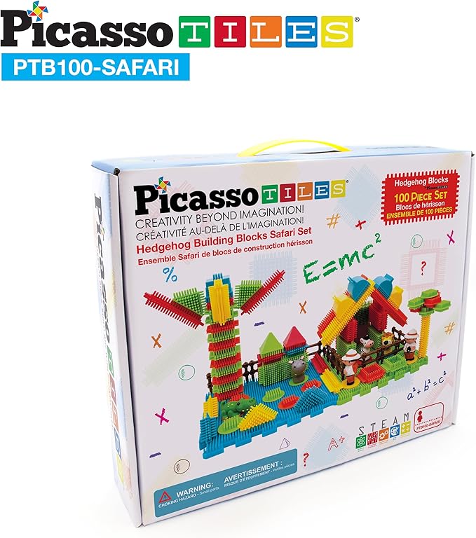 Picasso Toys PTB100 100pcs Hedgehog Block 3D Building Blocks Tiles Safari Theme Set Learning Playset STEM Toy Set Educational Kit Child Brain Development Preschool Kindergarten Toy for Age 3 & Up