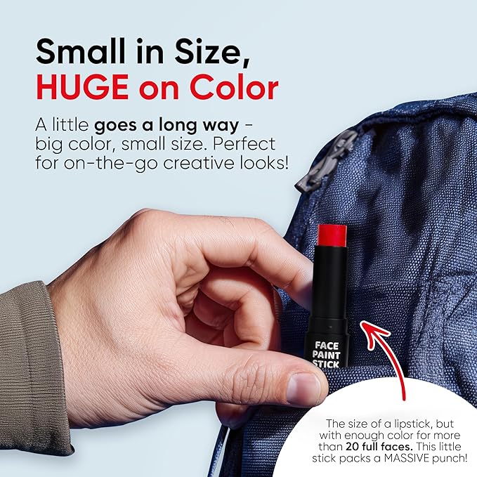 Blue Squid PRO Red, White and Black Face Paint Stick - Waterproof Body Paint Adults & Kids Eye Black Baseball, Eyeblack Softball -Hypoallergenic Twist-Up Non-Toxic Makeup Stick - Cosplay, Sports & SFX