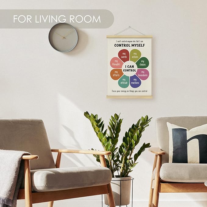 Fewgb Things I Can Control Circle Wall Art Poster Decor, Mental Health Hanging Poster Framed Hanger for Therapist Therapy Office Classroom, School Counselor Psychologist Office Picture Prints 12x16
