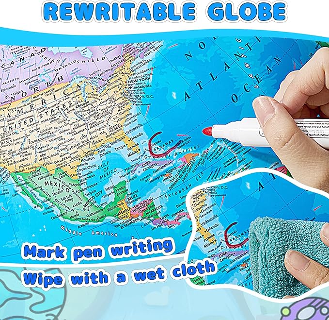 GOCHANGE 8" World Globe with Thickened Base - More Stable, 360° Spinning, Stimulate Children's Geographical Interest & Political Map, No assembly required