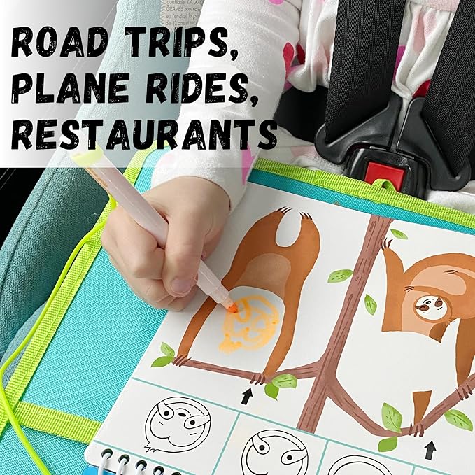 Totebook Kids Travel Educational Activity Book with Washable Markers - Car and Airplane Activities, Learning Toys for Toddlers- Reusable Stickers for Ages 4, 5, 6 (Jungle & Extra Princess Book)