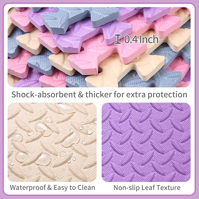 Foam Play Mat for Baby, EVA Non-Toxic Interlocking Floor Mats, Solid Colored Foam Puzzled Floor Mats, Baby Play Mat Exercise Mats, 16 Tiles(Beige/Pink/Purple/Gray Blue)