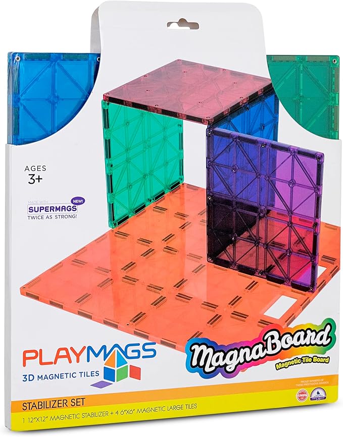 Playmags Super Durable Building Stabilizer Set, Great Add On to All Magnet Tiles Sets, Works with All Leading Brands 1-12"x12" & 4-6"x6" (Colors May Vary)