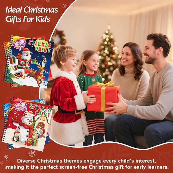 CutteeyFyry 4PCS Paint by Number Sticker Book - Christmas Crafts & Acitivity Puzzles Book for Kids Ages 4-10, Travel Toys for Road Trip & Airplane,Perfect Christmas Gifts & Basket Stuffers for Kids