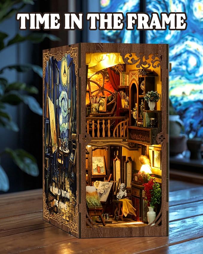 Book Nook Kit - DIY Miniature House Dollhouse 3D Puzzles for Adults and Teens - Gifts for Family and Friends Bookshelf Decor Tiny House Model Build with LED Light (BV02-015)