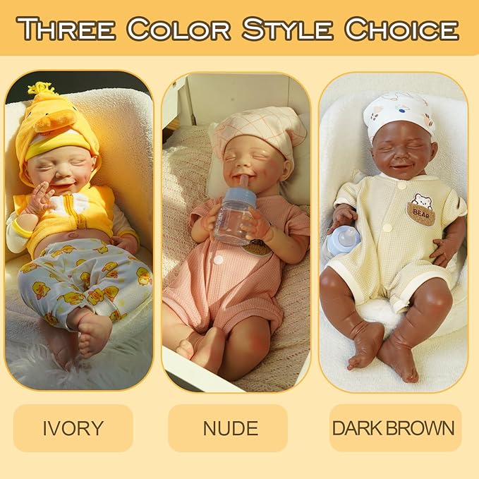 Full Silicone Baby Dolls,18.2 in Silicone Realistic Newborn Baby Doll, Non Vinyl 1:1 Lifelike Reborn Sleeping Dolls (Eve-Maroon)