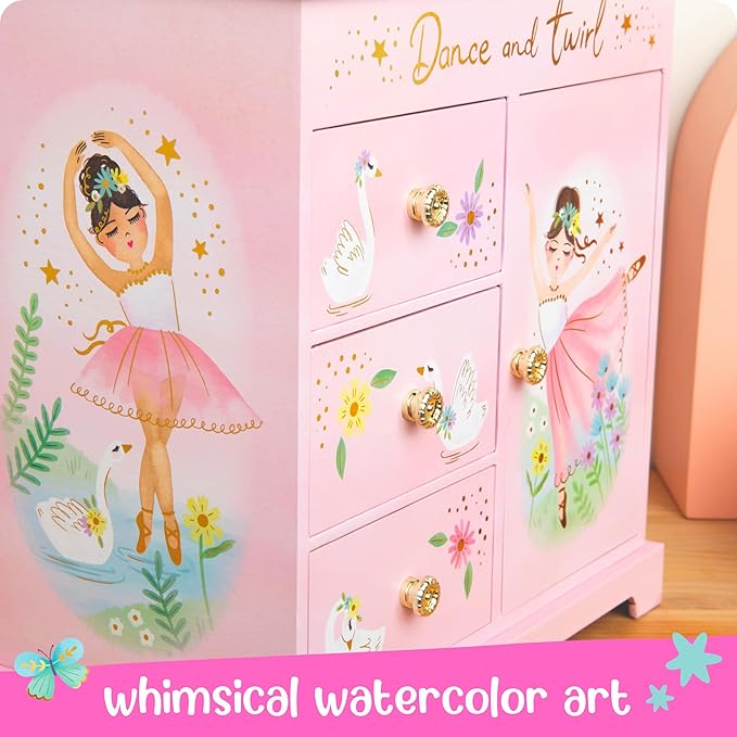 Ballerina Musical Jewelry Box for Girls - Ballerina Toys for Girls Age 4-6 - Kids Jewelry Box with Drawers - 9 x 5 x 9.3 in