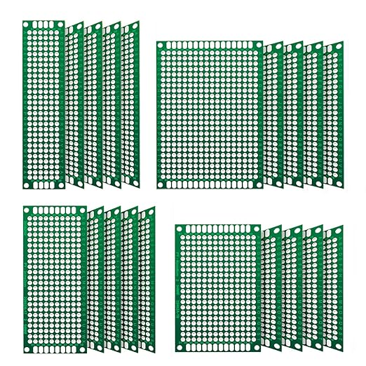 Chanzon 20 Pcs Double Sided PCB Board (4 Sizes - 2X8 3X7 4X6 5X7) Tinned Through Holes FR4 Prototype Kit Printed Circuit Universal Perfboard for DIY Soldering Project Compatible with Arduino Kits