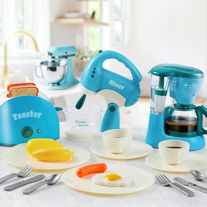 Joyin Play Kitchen Toys, Pretend and Play Food Kitchen Accessories Girls Toy with Coffee Maker, Mixer, Toaster with Realistic Lights& Sounds, Birthday Gift for Kids, Gifts for Christmas