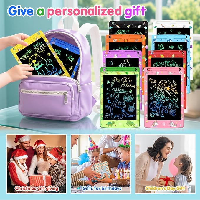 Party Favor 10 Pack LCD Writing Tablet for Kids, 8.5 Inch Colorful Doodle Board Drawing Pad, Educational Learning Travel Toys Birthday Gifts for Boys Girls Age 3 4 5 6 7 8