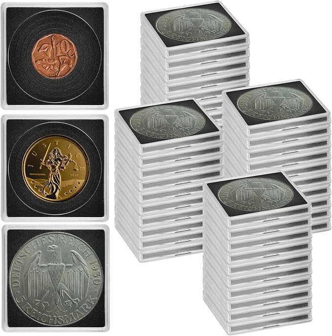 ALCYON 40 Pieces Silver Dollar Coin Snap Holder, 2 x 2 Inch Coin Capsule Coin Collection Supplies with Adjustable Gasket, 5 Size (20/25/30/35/40 mm) Coin Case Container for Collectors (Black, 40 pcs)