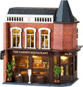 DIY Miniature House Kit, CUTEROOM Wooden Dollhouse Kit Mini House Making Kit with Furnitures, DIY Dollhouse Kit Birthday Gift (Garden Restaurant), D016-US