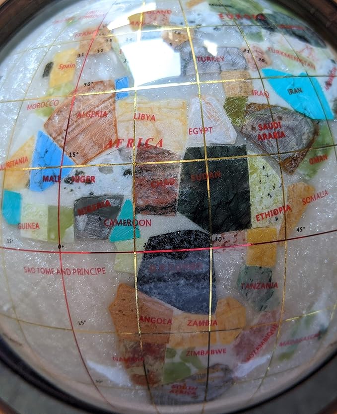 Unique Art 10-Inch Tall Table Top Pearl Ocean Gemstone World Globe with Copper Tripod Stand (150 GT Pearl Copper)