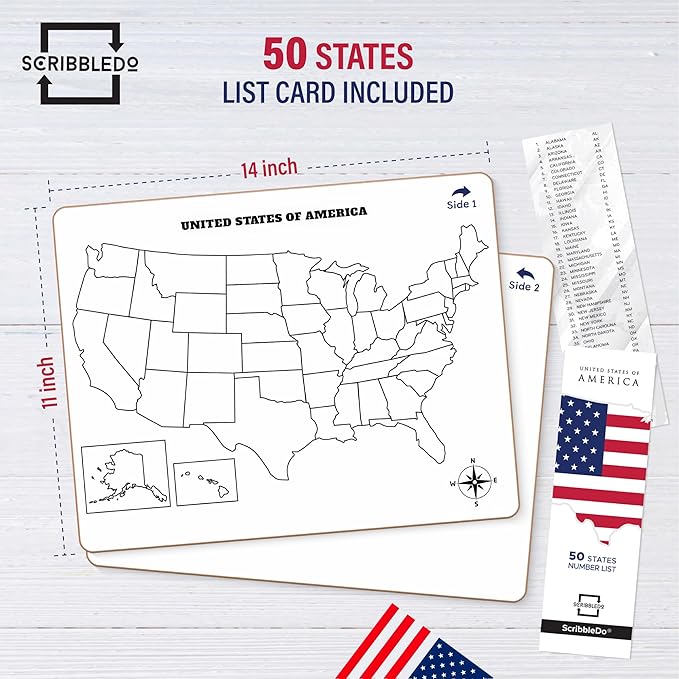 SCRIBBLEDO United States Map for Classroom Dry Erase Board for Kids Map of The United States 11”x14” White Board Teacher Student Classroom Learning Practice Travel USA Whiteboard