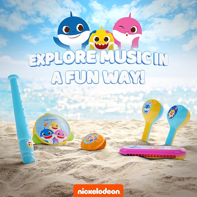 Lollipop Little Tikes Musical Instruments Set - Flute, Maracas, Harmonica, Tambourine for Toddlers, Educational Musical Toys Toys for Kids 24 Months+ (Baby Shark Light Blue)