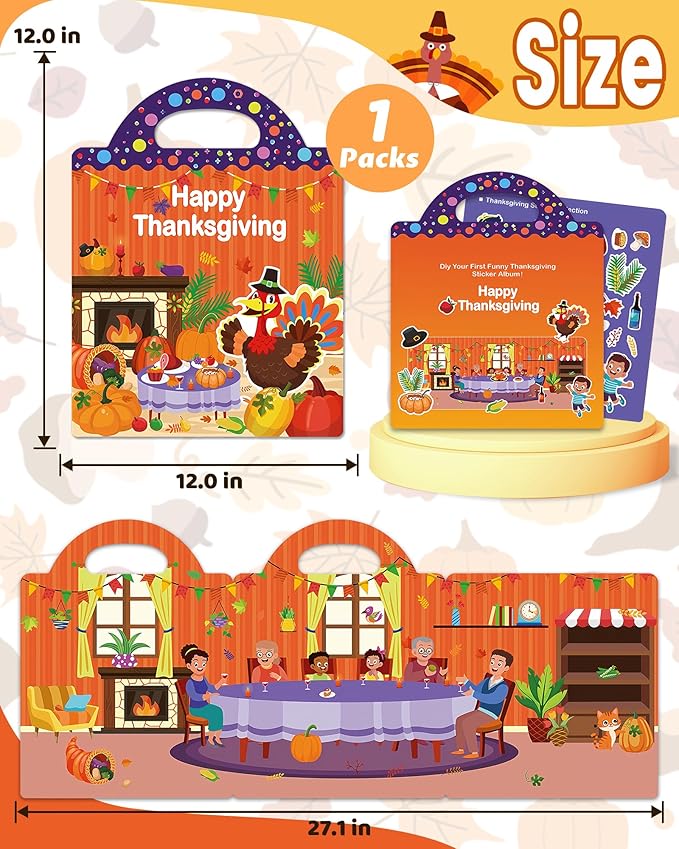Reusable Sticker Book for Toddlers 2-4 Years, Stickers for Kids, Toddler Craft Activities, Toddler Travel Toys Ages 2+ Boy Girl Birthday Gifts - Thanksgiving