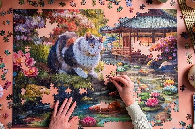 The Koi and The Kitty Encounter | Traditions by Mosaic Puzzles - 1000 Piece Puzzle