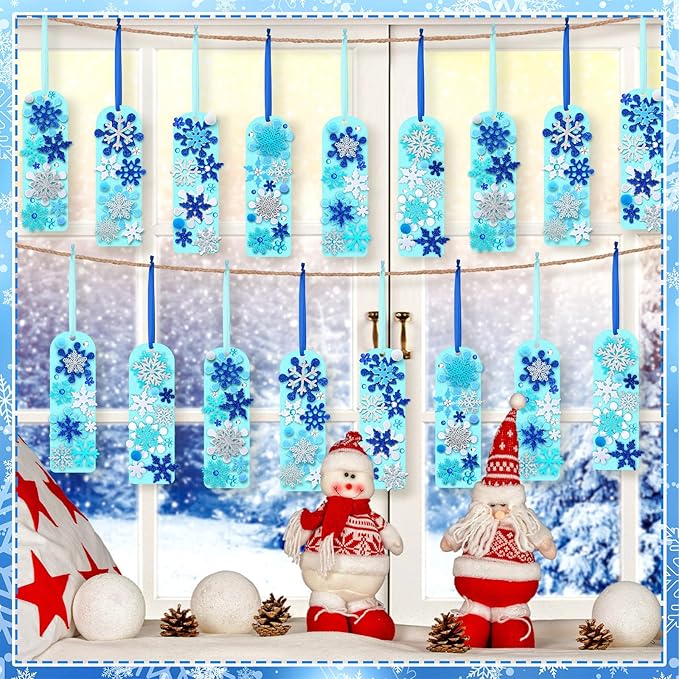Resholder 490 Pcs Winter Crafts Kits DIY Winter Snowflake Bookmark Ornaments Christmas Snowflake Bookmark Craft with Stickers, Arts and Crafts for Home Party Favor Holiday Activities