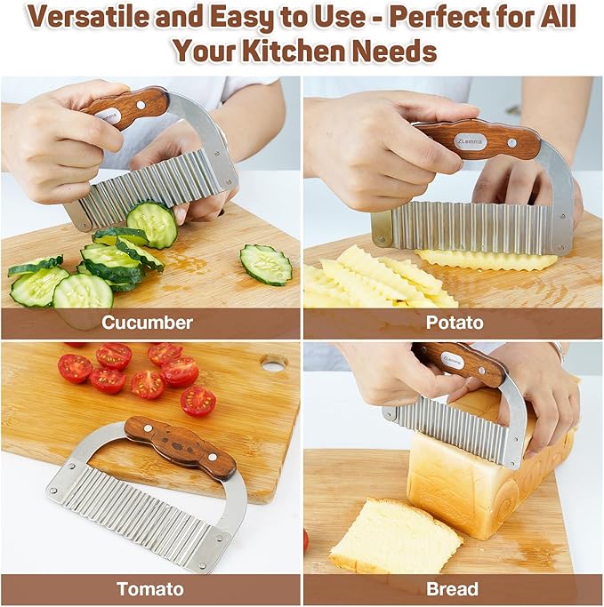 Crinkle Cutter Knife for Kids Slicer Veggies & Fruits with Safe Rounded Tip, Bear-Shape Wavy Cutter with Rosewood Handle & Japanese 420J2 Stainless Steel Blade