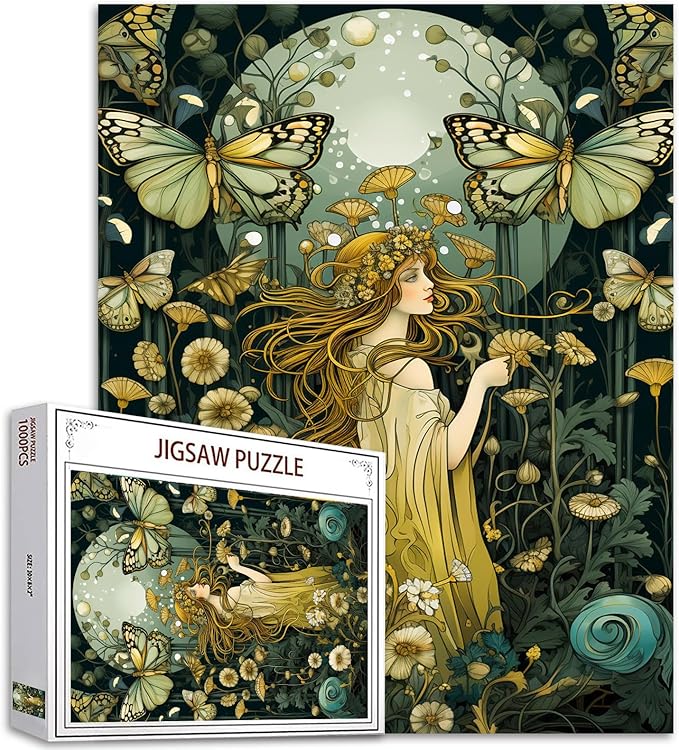 Tucocoo Beautiful Girl Jigsaw Puzzles for Adults 1000 Pieces, Butterfly Floral Woman Art Jigsaw Puzzle Colorful DIY Craft Puzzles for Home Decoration Gifts, Family Puzzle Perfect for Game Nights