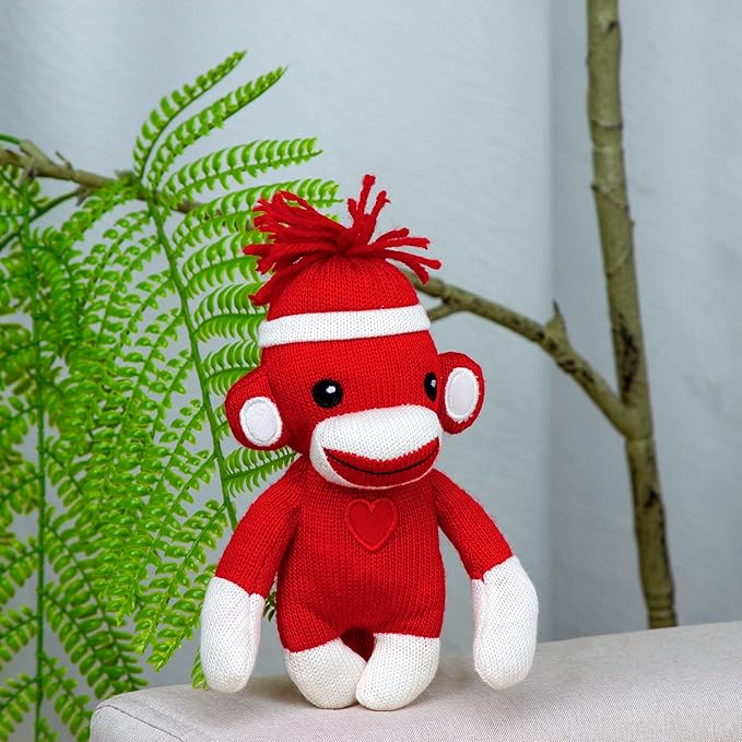 Plushland Adorable Sock Monkey, The Original Traditional Hand Knitted Stuffed Animal Toy Gift-for Kids, Babies, Teens, Girls and Boys Baby Doll Present Puppet 6 Inches