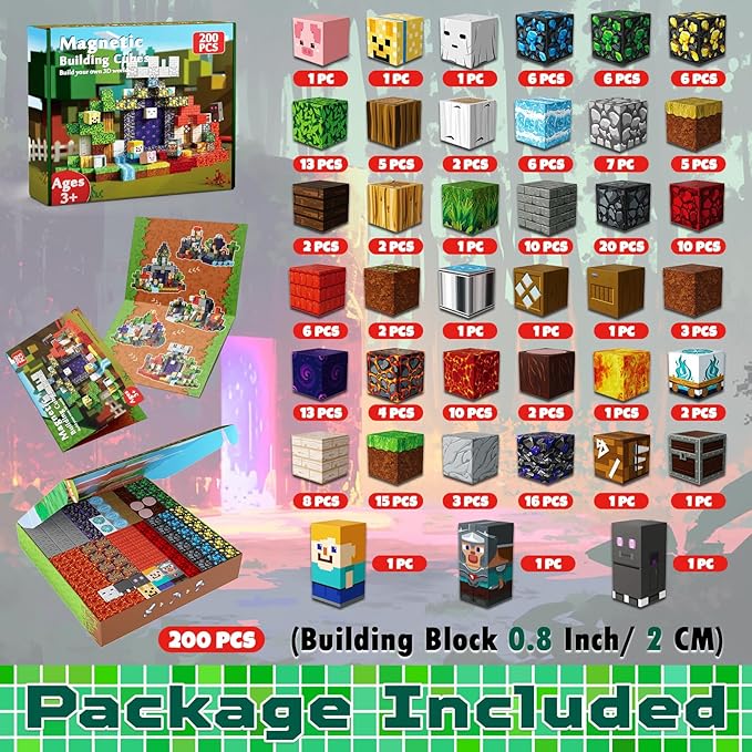 200PCS Magnetic Blocks - Magnetic Building Block for Kids Ages 3 4 5 6 7 8, STEM Learning Toy for Toddlers, Stacking Magnets for Kids for Kid Ages 3-8, Birthday Gifts for 3-10 Years Old Boys Girls