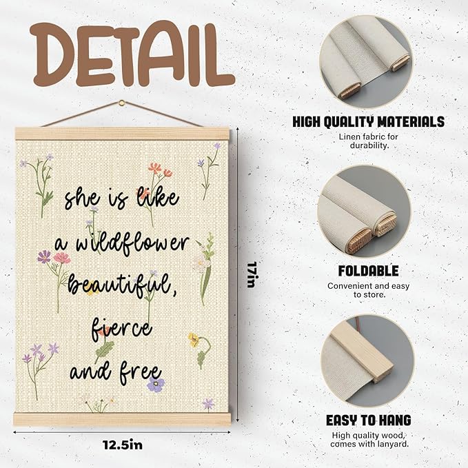 Boat Wades Wildflower Art Wooden Poster Hangers 12x16 Inch,Flower Floral Poster Hanger Frame,Wildflower Party Decorations,She Is Like A Wildflower Beautiful Fierce And Free Wall Art Hanging Decor