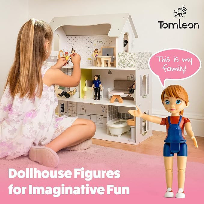 Dollhouse People, Bendable Dollhouse Family Set – 9 Poseable Figures Including Grandpa, Grandma, Mom, Dad, Sister, Brother, Cousins, and a Baby Girl – Perfect for Dollhouse Play and Imaginative Fun