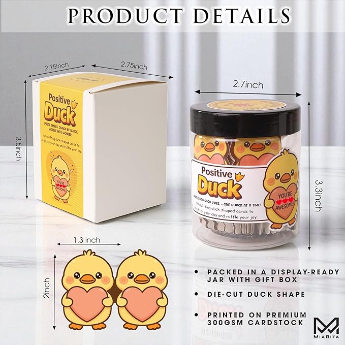 Positive Duck Jar – 60 Funny Emotional Uplifting Support Affirmation Cards, White Elephant Gift For Women Men, Stress Relief Gifts, Duck Gifts, Cards to Reduce Anxiety & Increase Relaxation