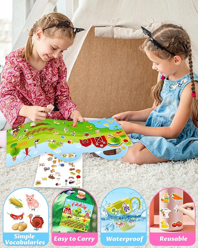 Reusable Sticker Book for Toddlers 2-4 Years, Stickers for Kids, Toddler Craft Activities, Toddler Travel Toys Ages 2+ Boy Girl Birthday Gifts