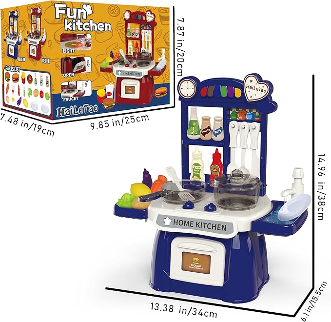 Kitchen Set for Toddler with Sound and Light，Pretend Cooking Food Set,Kids Kitchen Playset，Play Sink with Running Water and Electronic Induction Stove，Kitchen Accessories (red Kitchen Set)